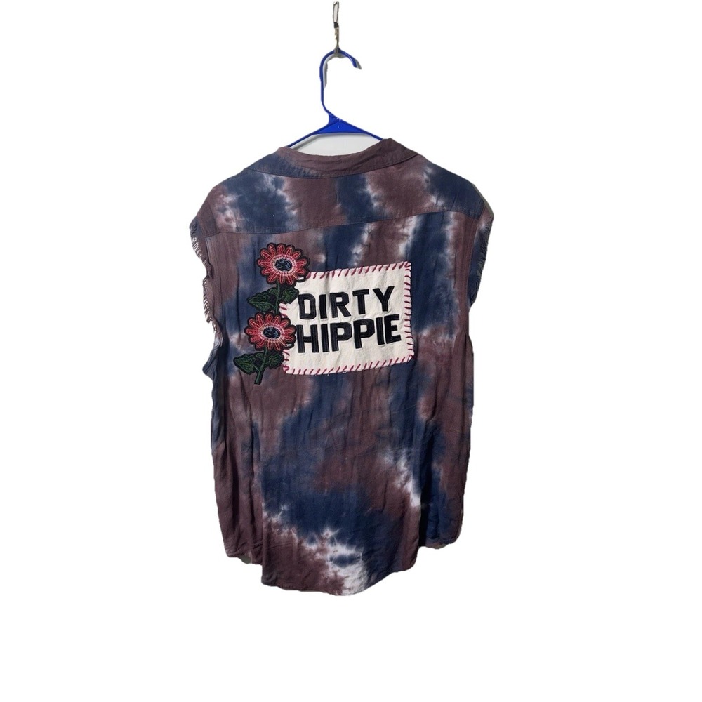 Gypsy Junkies Sleeveless Dirty Hippie Tie Dye Button Up Size ML